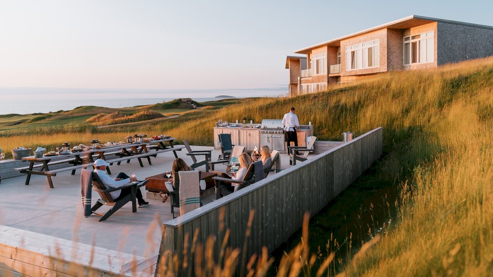 An outdoor terrace at Cabot in Inverness